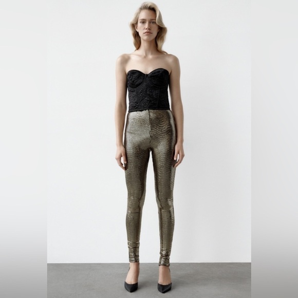 NWT ZARA SPARKLING LEGGINGS - Picture 1 of 6